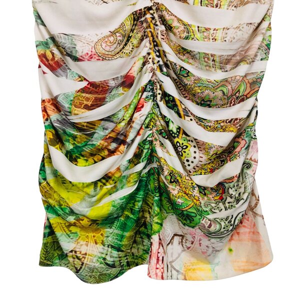 Vtg Body Central Sheath Dress Sz Small? Bodycon Multicolor Multipattern Ruched - Picture 5 of 9